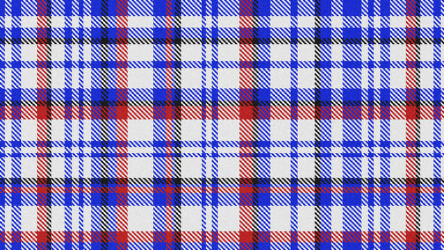 Vibrant blue red and white plaid pattern with intersecting lines and squares