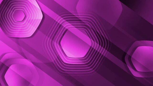 Minimal hexagon abstract background animation, Abstract geometric background with hexagonal shapes, layered concentric lines and diagonal light