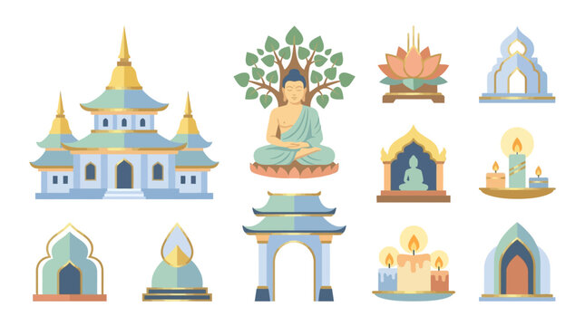 Peaceful Buddhist Temple Courtyard with Buddha Figure