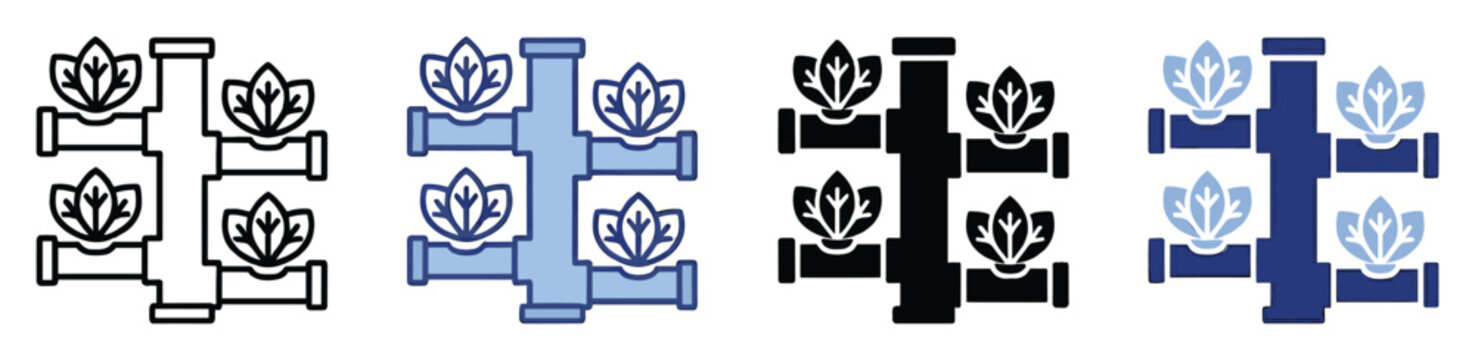 Set of hydroponic system icons for modern agriculture and sustainable plant cultivation
