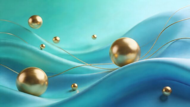 Golden spheres on flowing blue fabric
