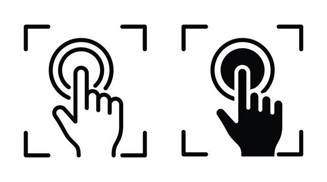Fingerprint scan vector icon isolated on white Black and white outline line art and solid glyph silhouette