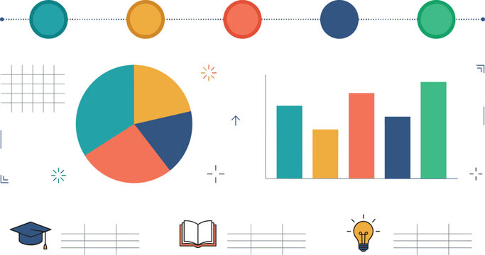 Modern Education Infographic Elements Collection Featuring Pie Charts, Bar Graphs, Learning Icons, Timeline Design, and Data Visualization Vector Illustration Set