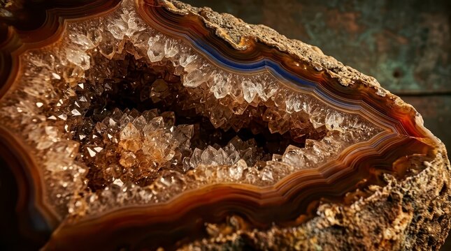 Natural geode with sparkling quartz crystals