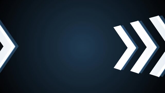 3d chevrons pointing right on a dark textured background animation, left-aligned with subtle shadows