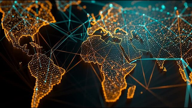 abstract business connection of line from nail node to node on world map background Innovation network points Earth's surface	