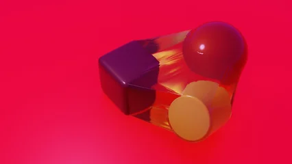 Geometric shape in plastic wrap 3d render red background © Tasphong
