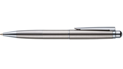 Silver metallic ballpoint pen with textured grip and clip © Paula