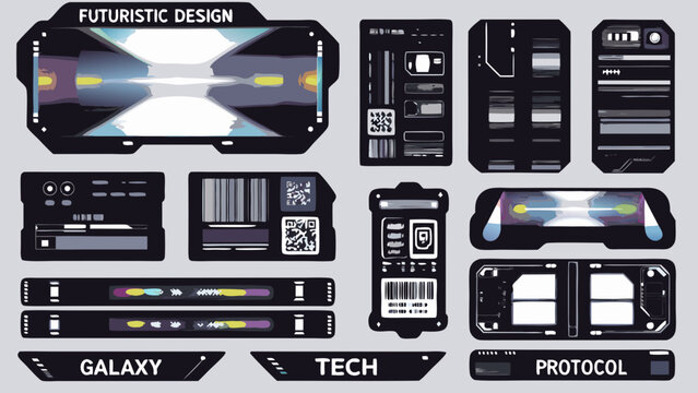 futuristic design elements collection a set of high tech panels and labels in dark gray
