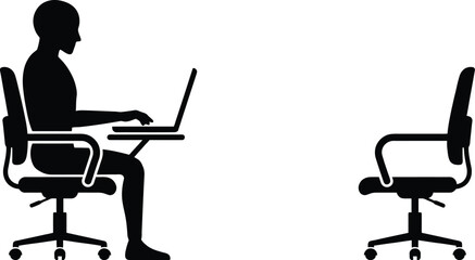 Fototapeta premium Business workplace recruitment environment where artificial intelligence is integrated into the workplace. AI agent robot working at a computer desk, customer service, technical support. 
