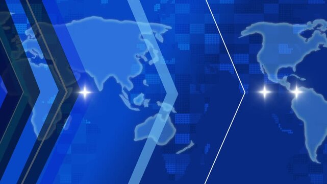 Global news background animation, Abstract news background with world map, glowing highlights chevron arrows