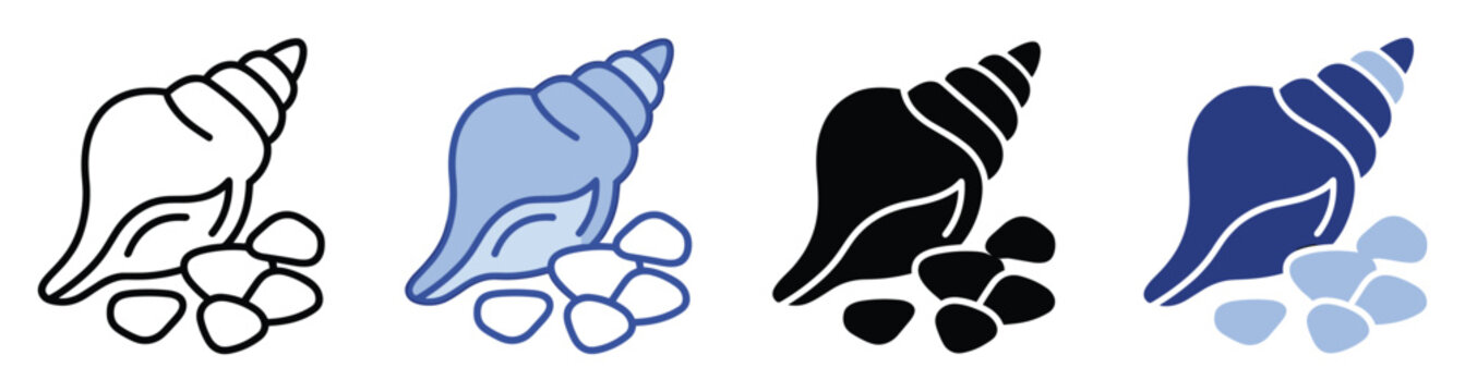 Set of conch shell and sea stones icons perfect for beach travel or marine life applications