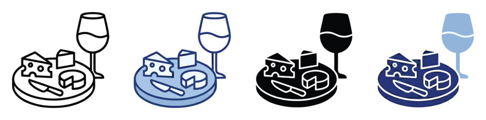 Obraz na płótnie Canvas Set of wine glass and cheese platter icons perfect for culinary app interface or restaurant menu