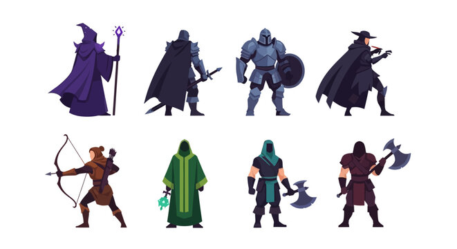 Fantasy RPG characters set with various warriors, mages, and archers.
