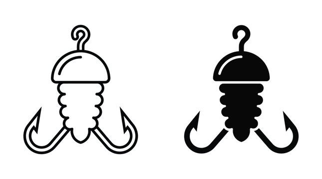 Fishing lure vector icon with line art and glyph silhouette