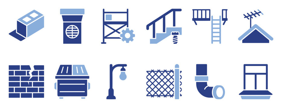 Set of construction, urban, and building maintenance icons for architectural design