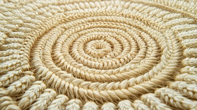 sheaves. Interwoven wheat sheaves forming a circular pattern in golden harvest tones. representing seasonal cycles and harvest abundance.