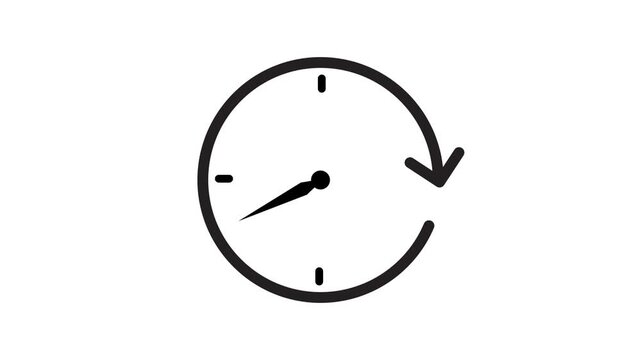  Clock icon animation with clockwise arrow on Transparent background. outline clock with rotating arrow indicating time progress animation. alpha channel