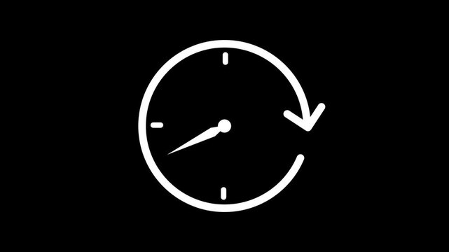  Clock icon animation with clockwise arrow on Transparent background. outline clock with rotating arrow indicating time progress animation. alpha channel