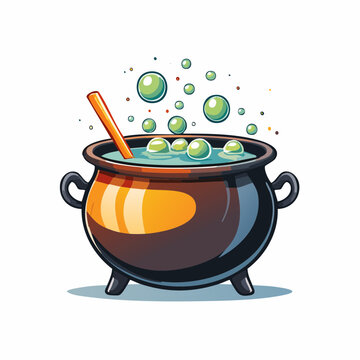 Bubbling Cauldron with Potion and Bubbles