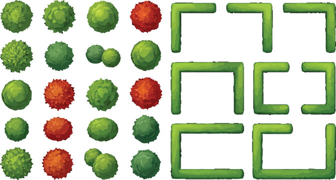 Top view trees and hedge elements set for landscape design architecture plans and garden map vector illustration