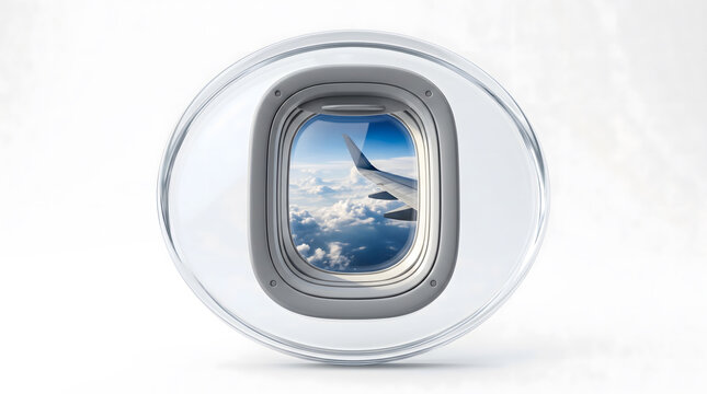Airplane Window View of Clouds & Wing - Travel & Aviation Industry Visuals, Flight Experience, Journey Perspective, Sky Advertising Background