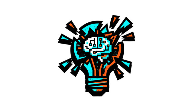Exploding lightbulb with digital circuit brain representing innovation