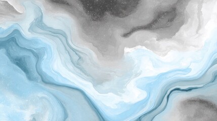 Fototapeta premium Abstract marbling texture, flowing blue, grey, white watercolor patterns, evoking stormy skies or calm water