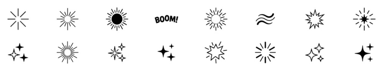 Fototapeta premium Set of various black sparkle starburst and shine vector icons and decorative elements on transparent background