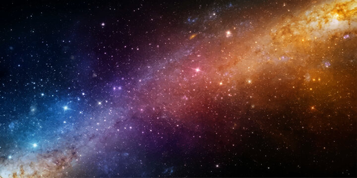 An abstract deep space background featuring a dark night sky filled with a bright galaxy nebula, stars, and cosmic dust clouds expanding across the infinity of the universe