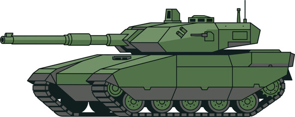 Military battle tank vector illustration with side view isolated on plain white background element © Afsana