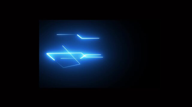 Neon blue geometric lines animation flickering on dark background moving digital futuristic interface element for graphic design overlay abstract synthwave aesthetic motion graphic loop video content.