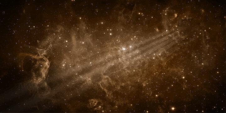 Abstract fantasy illustration of rain drops on the window reflecting a dark brown night sky filled with a glowing galaxy, deep space stars, and a bright nebula cosmos