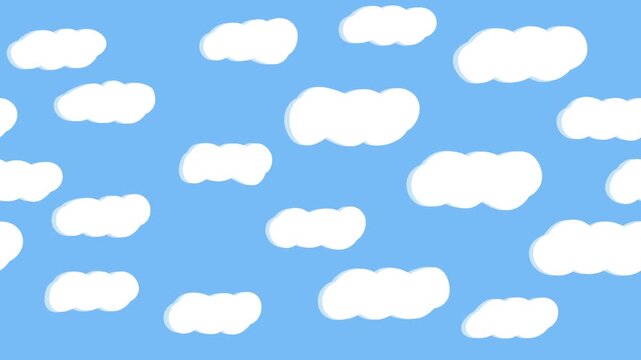 White clouds moving across blue sky background, seamless loop