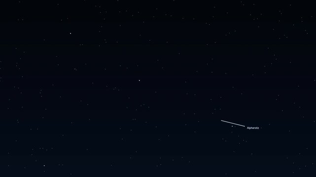 Andromeda Alpheratz Mirach Almach constellation educational labeled animation accurate night sky star field map glowing golden lines connecting bright stars deep space astronomy cosmos astrophysics