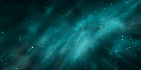 Abstract blue space background with stars and nebula in a dark galaxy universe sky illustration © RD Visuals