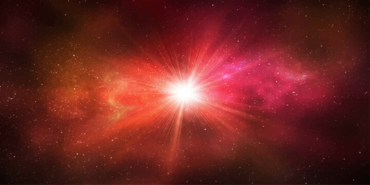 An abstract deep space background featuring a bright nebula and starry cosmos filled with glowing galaxy light, distant planets, and brilliant supernova dust across a dark night universe illustration