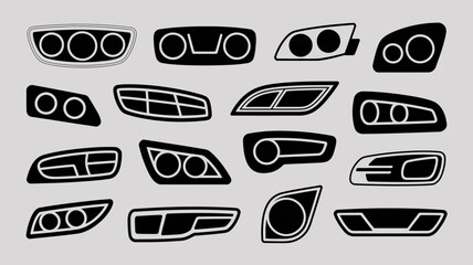 collection of black vehicle headlight silhouettes on a light gray background © Ultimate
