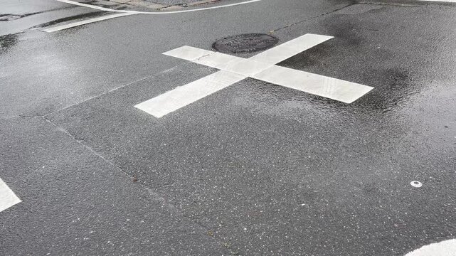 道路に降る雨
