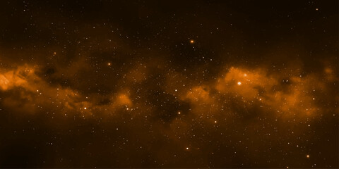 An abstract dark brown cosmos background featuring a glowing galaxy nebula and a bright starfield constellation across the infinite fantasy universe © RD Visuals