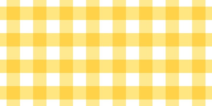 Seamless yellow and white gingham pattern background. Yellow plaid pattern. Classic checkered tablecloth texture illustration. Aesthetic yellow checked pattern.