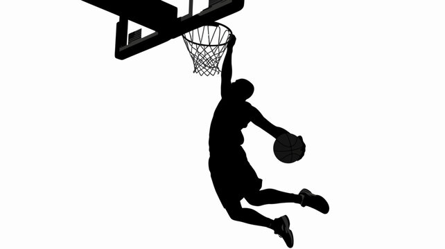 Basketball player dunking silhouette against a white background dynamic sports action shot
