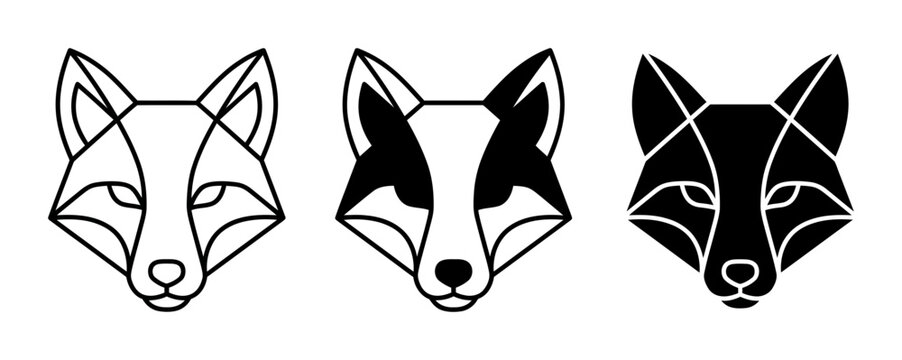 Geometric Fox Head Icons, Minimalist Animal Graphics, Modern Wildlife Vector Art