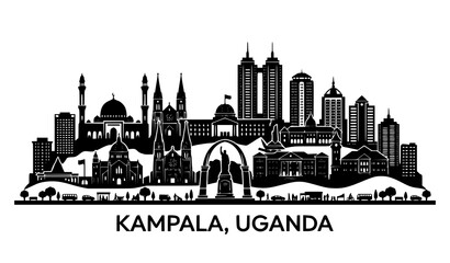 Obraz premium Kampala Uganda city skyline black silhouette vector illustration