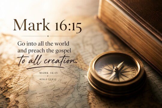 Global Mission to Proclaim the Gospel to Every Creature, Mark 16:15 Scripture Quote.