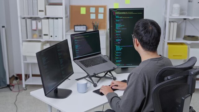 Remote work setup home office digital workspace indoor side view productivity and focus