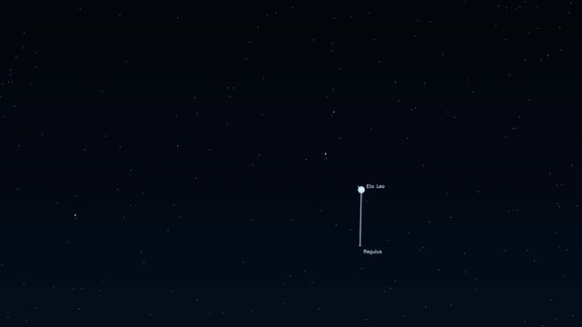 Leo Regulus Algieba Zosma Denebola Zodiac constellation educational labeled animation accurate night sky star field map glowing golden lines connecting bright stars deep space astronomy cosmos