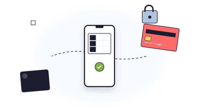 Mobile digital payment with credit card and security lock icon