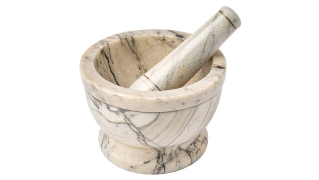 Stone mortar and pestle for crushing spices isolated on transparent background