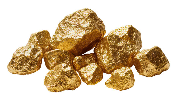 Heap of rough gold nuggets with shiny metallic texture